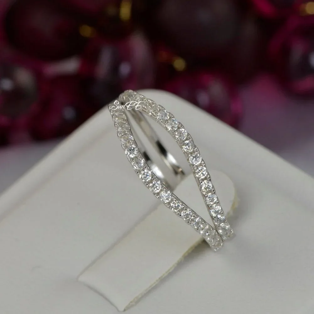 2pc Real 925 Curve Wedding Band Ring - Picture 4 of 7